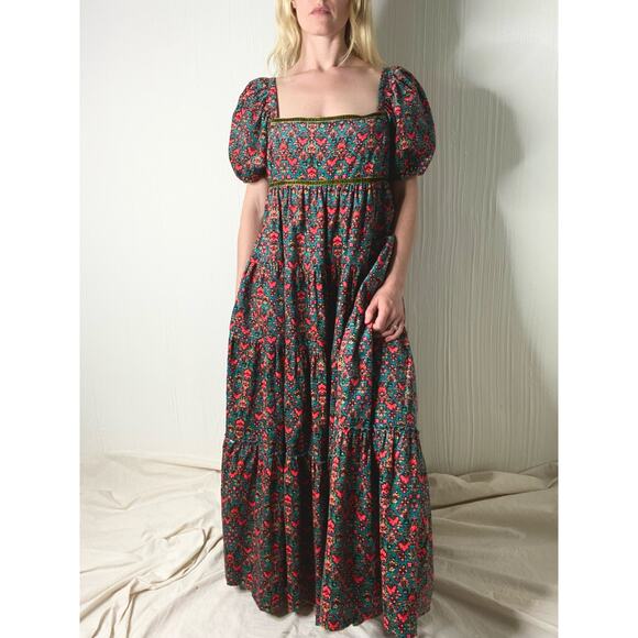 FREE PEOPLE "Ashley" Cordorouy Babydoll Puff Sleeve Maxi Dress US SMALL - Picture 2 of 16